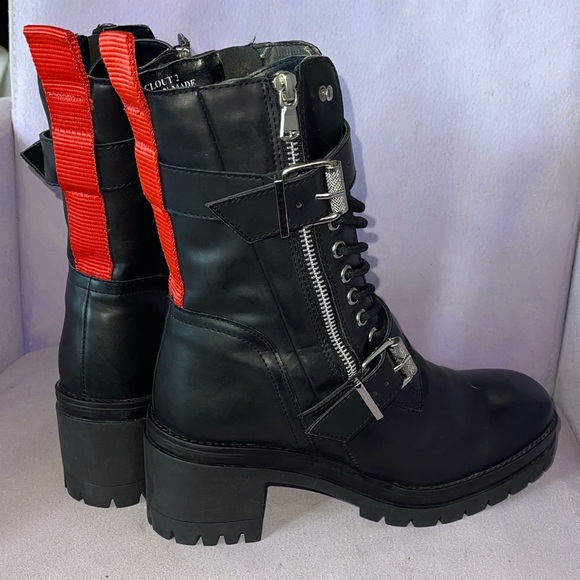 Black and Red Women's Combat Boots - Picture 1 of 7